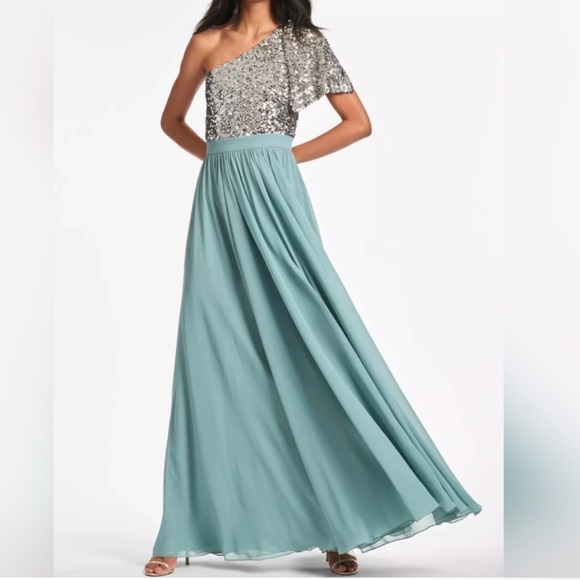 Sachin + Babi Dresses & Skirts - Sachin & Babi Sliver Steal Blue Jolie One Shoulder Sequins Maxi Formal Gown